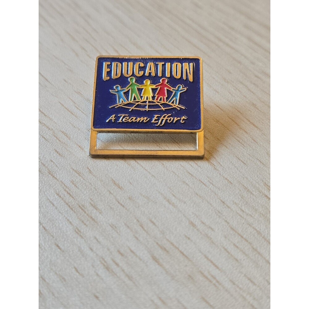 Vintage Education "A Team Effort" Lapel Pin Brooch Enamel Gold Tone Multicolor